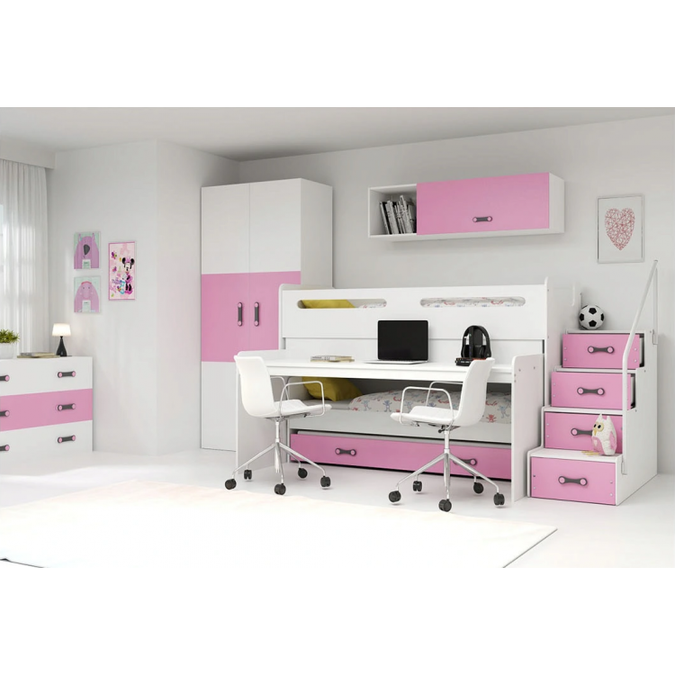 Trojlôžková poschodová posteľ Max1 200x80cm bielo ružová